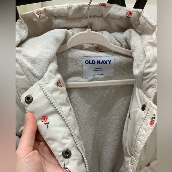 Water-resistant frost-free puffer jacket, Beige/Pink, Floral, Hood (12-18 mon) - Picture 5 of 6